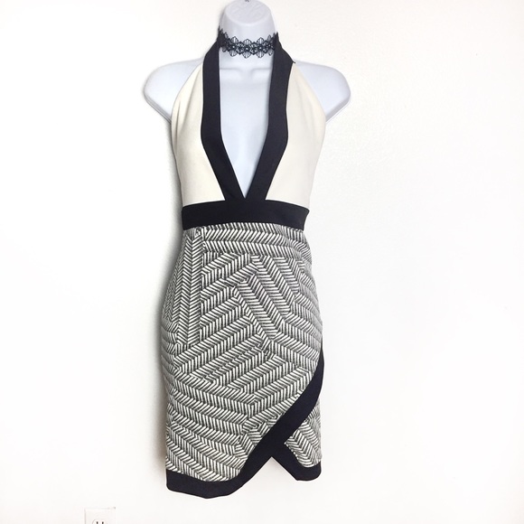 ❌SOLD E - Missguided Deep V-Neck Halter Bodycon Dress - Picture 1 of 7